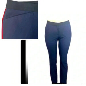 WORTHINGTON SKINNY SLIM LOW RISE PANTS NAVY BLUE RED PIN STRIPE TRIM  NWT SIZE 6